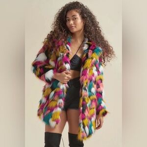 Colorful Faux Fur Coat